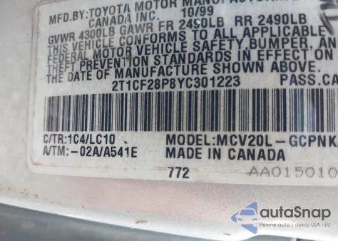 2000 Toyota Camry Solara Sle V6 из США, поврежденный, VIN 2T1CF28P8YC301223